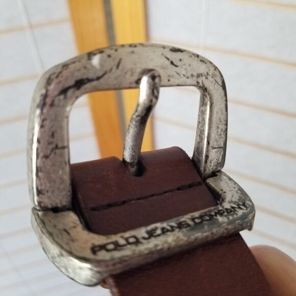 Ralph Lauren Polo Brown Leather Belt Distressed Hinged Buckle Men's Medium - Picture 13 of 13